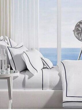 Ralph Lauren Organic Cotton Palmer Queen Flat Sheet Polo Navy NEW